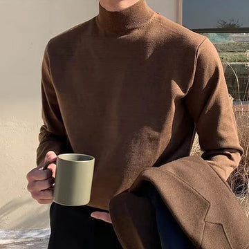 AIDASE  -  Fall Outdoor Casual Men's Knit Sweaters Fashion Mock Neck Long Sleeve Slim Sweater For Men Daily Leisure Solid Color Jumper aidase-shop